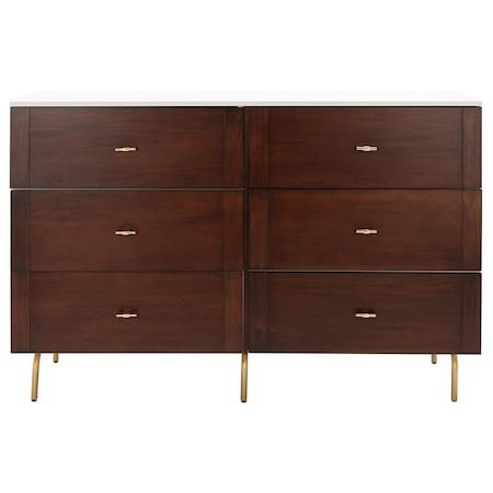 Safavieh Genevieve 6 Drawer Dresser, Walnut & White DRS5002A-2BX